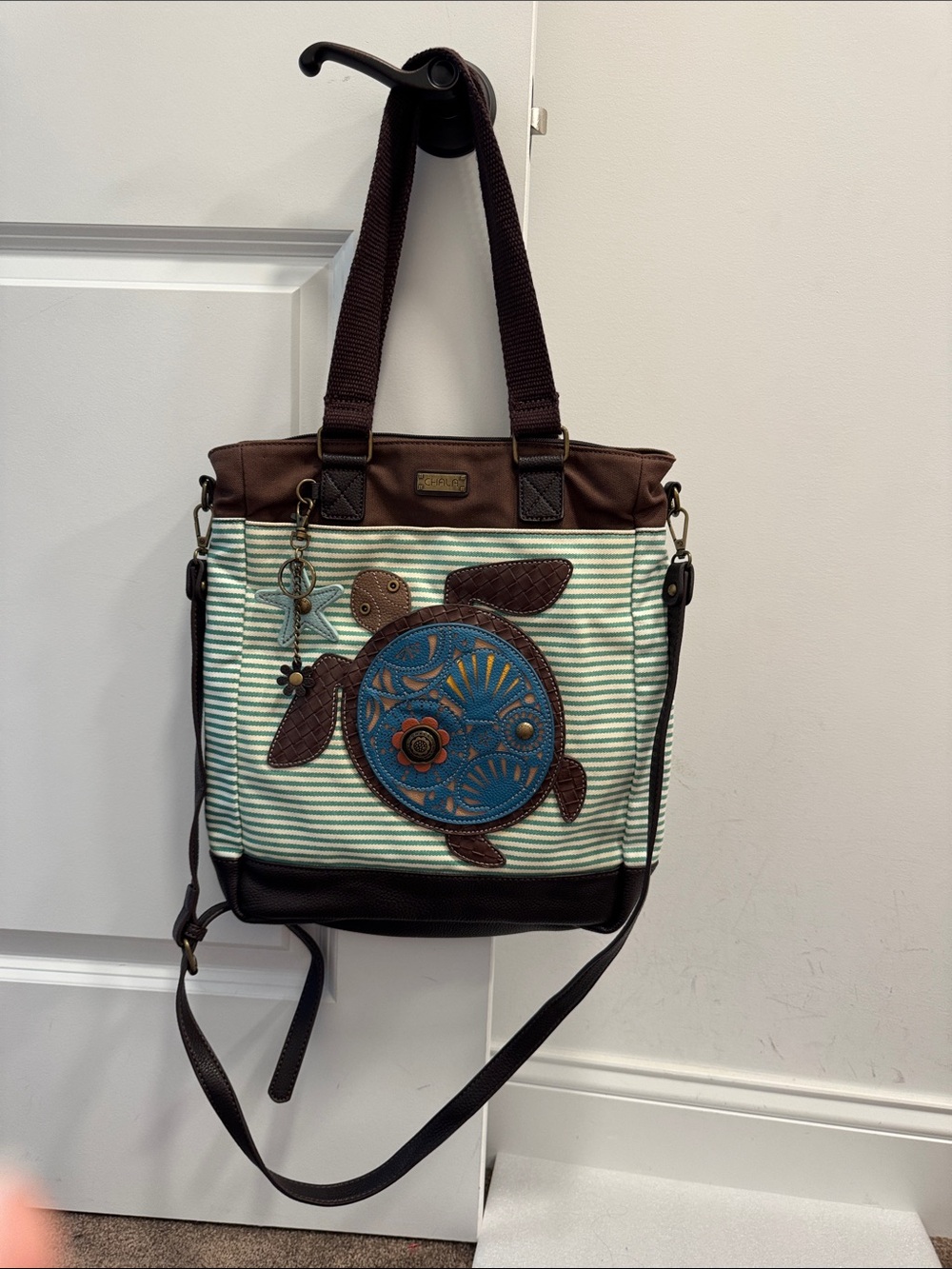 Chala sea turtle work tote shoulder crossbody bag purse with charm
